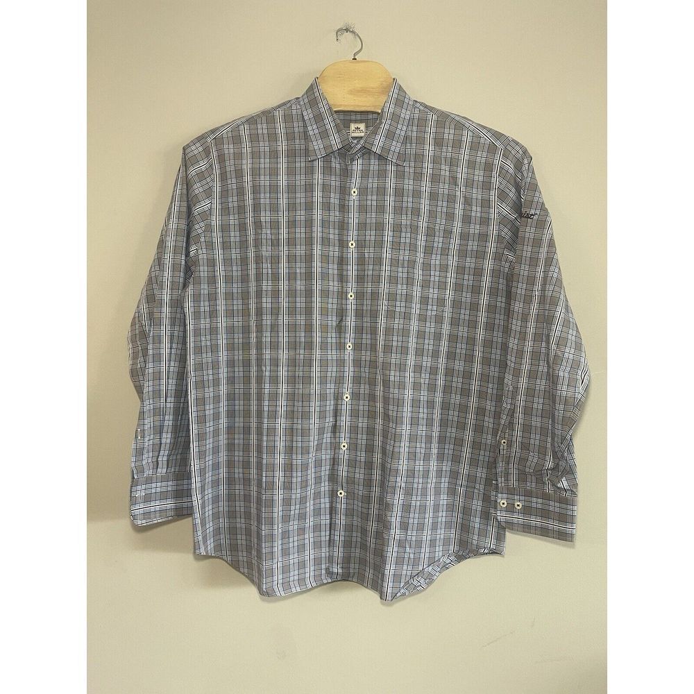Peter Millar Button Down Shirt Titleist Logo LS‎ XL Black Blue Check Cotton